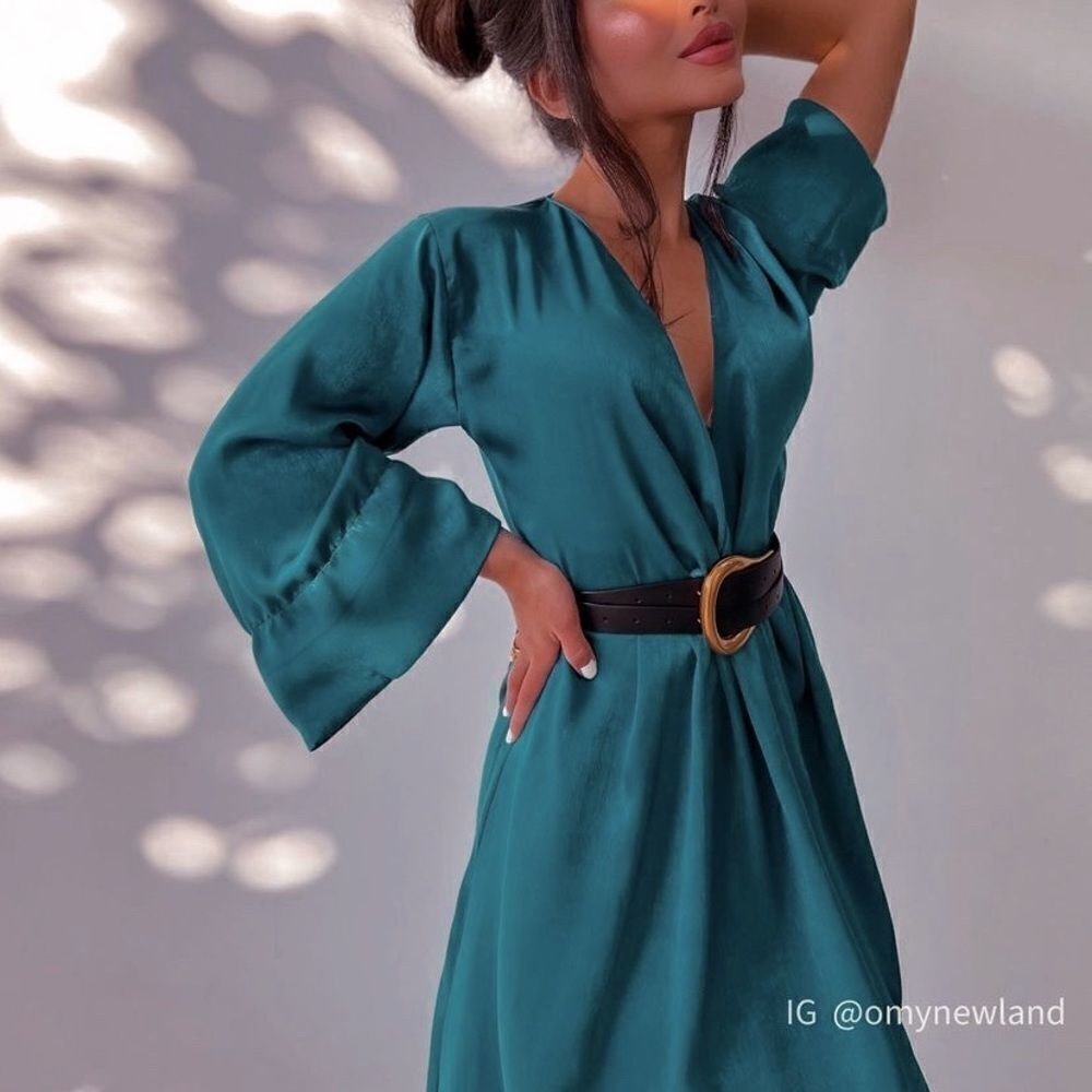 Zara Flowy Satin Effect Midi Dress Green New - Picture 4 of 7